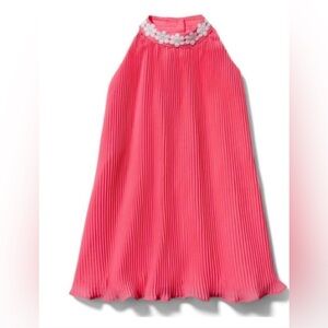 Janie and Jack Pink Pleated Dress with White Floral Collar